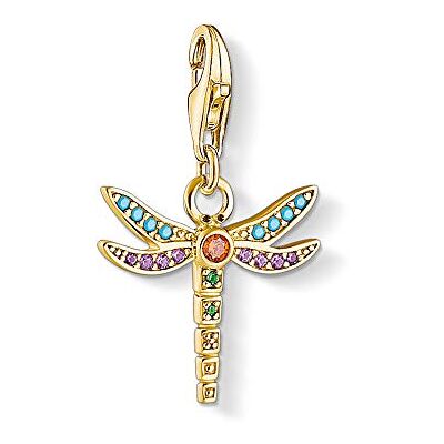 THOMAS SABO Charm-Anhänger Libelle 925er Sterlingsilber; 750er Gelbgold Vergoldung, Schwarz Emailliert THOMAS SABO Charm-Anhänger Libelle 925er Sterlingsilber; 750er Gelbgold Vergoldung, Schwarz Emailliert