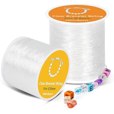 Alyvisun Elastisches Band für Armbänder, 0.5mm, 0.8mm Band für Armbänder Geeignet für DIY Schmuck Herstellung, Halskette, Armband, Handwerk (2x100m/Spool) Alyvisun Elastisches Band für Armbänder, 0.5mm, 0.8mm Band für Armbänder Geeignet für DIY Schmuck Herstellung, Halskette, Armband, Handwerk (2x100m/Spool)