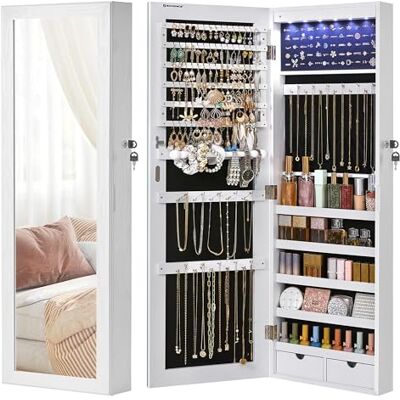 SONGMICS Schmuckschrank hängend, Wandspiegel, 6 LED-Glühbirnen SONGMICS Schmuckschrank hängend, Wandspiegel, 6 LED-Glühbirnen