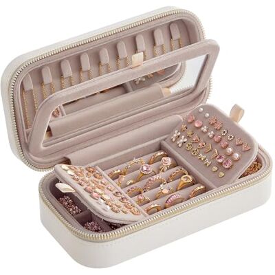 SONGMICS HOME ANAH Kollektion Schmuckkästchen Reise, Schmuckbox klein, Schmuckaufbewahrung mit Spiegel, 10,5 x 20,5 x 6 cm, PU mit Nähten, Reißverschluss, Geschenkidee, wolkenweiß JBC180W01 SONGMICS HOME ANAH Kollektion Schmuckkästchen Reise, Schmuckbox klein, Schmuckaufbewahrung mit Spiegel, 10,5 x 20,5 x 6 cm, PU mit Nähten, Reißverschluss, Geschenkidee, wolkenweiß JBC180W01