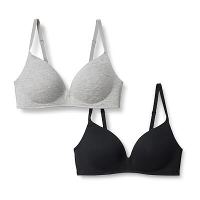 Amazon Essentials Damen BH ohne Bügel Bralette aus Baumwolljersey gefüttert, 2er-Pack, Grau Meliert/Schwarz, 70B Amazon Essentials Damen BH ohne Bügel Bralette aus Baumwolljersey gefüttert, 2er-Pack, Grau Meliert/Schwarz, 70B