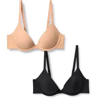 Amazon Essentials Damen Bügel-BH Mit Rundhalsauschnitt Und Mikrofaserfutter, 2er-Pack, Gewaschene Bronze/Schwarz, 70B Amazon Essentials Damen Bügel-BH Mit Rundhalsauschnitt Und Mikrofaserfutter, 2er-Pack, Gewaschene Bronze/Schwarz, 70B