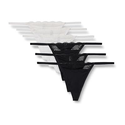 Amazon Essentials Damen G-String-Tanga, Unterwäsche für Frauen aus Pfirsichfarbener Mikrofaser mit Spitzenbesatz, 6er-Pack, Schwarz/Weiß, 42 Amazon Essentials Damen G-String-Tanga, Unterwäsche für Frauen aus Pfirsichfarbener Mikrofaser mit Spitzenbesatz, 6er-Pack, Schwarz/Weiß, 42