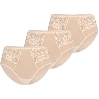 Teyli Slip Damen 3er Pack aus Transparentem Mesh mit Spitze Bikinis & Taillenslips für Damen Taillenslip Damen mit Baumwollfutter Beige XL Teyli Slip Damen 3er Pack aus Transparentem Mesh mit Spitze Bikinis & Taillenslips für Damen Taillenslip Damen mit Baumwollfutter Beige XL