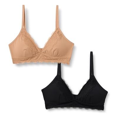 Amazon Essentials Damen Bralette Aus Peachierter Mikrofaser Mit Spitzenbesatz Und V-Ausschnitt, 2er-Pack, Gewaschene Bronze/Schwarz, XL Amazon Essentials Damen Bralette Aus Peachierter Mikrofaser Mit Spitzenbesatz Und V-Ausschnitt, 2er-Pack, Gewaschene Bronze/Schwarz, XL