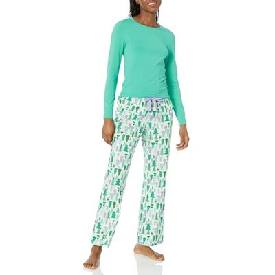 Amazon Essentials Leichte Flanellhose und langärmeliges T-Shirt für Damen, Schlafset, Ecru Festive Tree, XX-Large Amazon Essentials Leichte Flanellhose und langärmeliges T-Shirt für Damen, Schlafset, Ecru Festive Tree, XX-Large