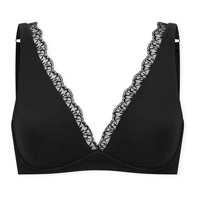 Schiesser Damen Soft BH gemoldet ohne Bügel mit Spitze Unique Cotton,schwarz_183241,85C Schiesser Damen Soft BH gemoldet ohne Bügel mit Spitze Unique Cotton,schwarz_183241,85C