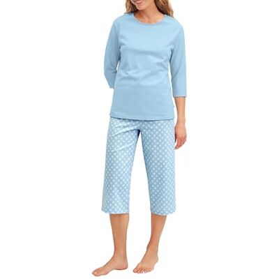 CALIDA Lovely Nights 3/4-Pyjama, Schlafanzug Damen, 100% Baumwolle, hautfreundlich, weich, pflegeleicht Cascade Blue 44-46 CALIDA Lovely Nights 3/4-Pyjama, Schlafanzug Damen, 100% Baumwolle, hautfreundlich, weich, pflegeleicht Cascade Blue 44-46