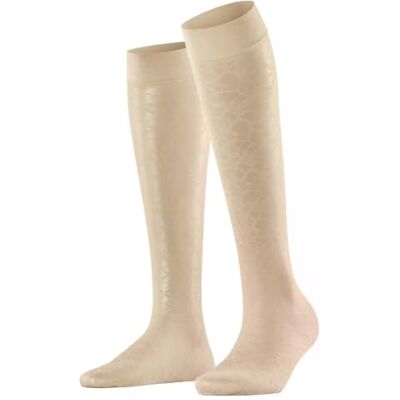FALKE Damen Kniestrümpfe Soft Spell 15 DEN W Kh transparent gemustert 1 Paar, Weiß Champagne 2579, 39-42 FALKE Damen Kniestrümpfe Soft Spell 15 DEN W Kh transparent gemustert 1 Paar, Weiß Champagne 2579, 39-42
