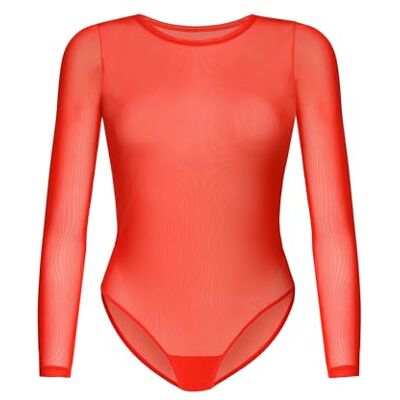 Teyli Bodysuit Damen aus hochwertigem Material Langarm Body Damen Tailliert aus Mesh Klassischer Damenbody Bodys für Fraeuen Rot S Teyli Bodysuit Damen aus hochwertigem Material Langarm Body Damen Tailliert aus Mesh Klassischer Damenbody Bodys für Fraeuen Rot S