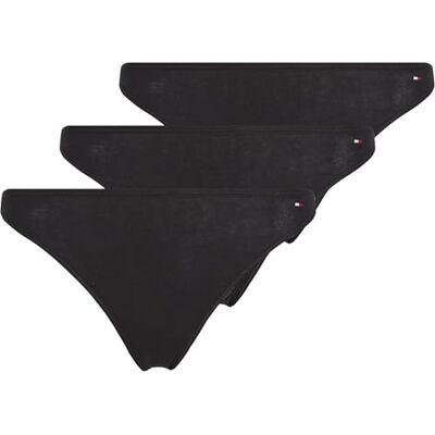 Tommy Hilfiger Damen 3er Pack Strings Gerippt, Mehrfarbig (Black/Black Rib/Black), XL Tommy Hilfiger Damen 3er Pack Strings Gerippt, Mehrfarbig (Black/Black Rib/Black), XL