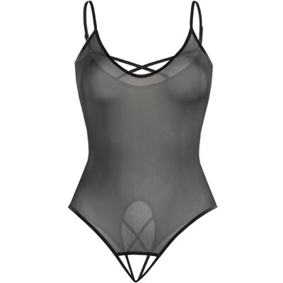 Teyli Bodysuit Women Body Ouvert Tanga Mesh Top Body Damen Ouvert Bodys Damen aus Feinem Mesh mit Verstellbaren Trägern und Rundhalsausschnitt Schwarz XXL/3XL Teyli Bodysuit Women Body Ouvert Tanga Mesh Top Body Damen Ouvert Bodys Damen aus Feinem Mesh mit Verstellbaren Trägern und Rundhalsausschnitt Schwarz XXL/3XL