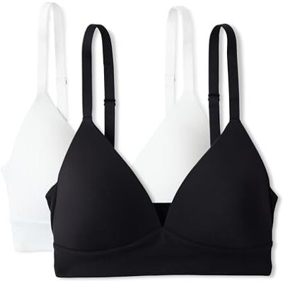 Amazon Essentials Damen Bralette Mit V-Ausschnitt Und Peachiertem Mikrofaserfutter, 2er-Pack, Schwarz/Weiß, L Amazon Essentials Damen Bralette Mit V-Ausschnitt Und Peachiertem Mikrofaserfutter, 2er-Pack, Schwarz/Weiß, L