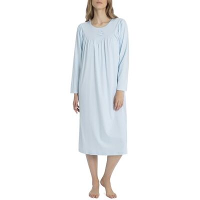 CALIDA Soft Cotton Langarm-Nachthemd Damen, Länge 110cm, aus 100% Baumwolle,sanft glänzende Satin-Paspelierung hellblau 44-46 CALIDA Soft Cotton Langarm-Nachthemd Damen, Länge 110cm, aus 100% Baumwolle,sanft glänzende Satin-Paspelierung hellblau 44-46