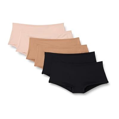Amazon Essentials Damen Boyshorts aus Peachfarbener Mikrofaser, 6er-Pack, Gewaschene Bronze/Helles Blütenblatt/Schwarz, 46 Amazon Essentials Damen Boyshorts aus Peachfarbener Mikrofaser, 6er-Pack, Gewaschene Bronze/Helles Blütenblatt/Schwarz, 46
