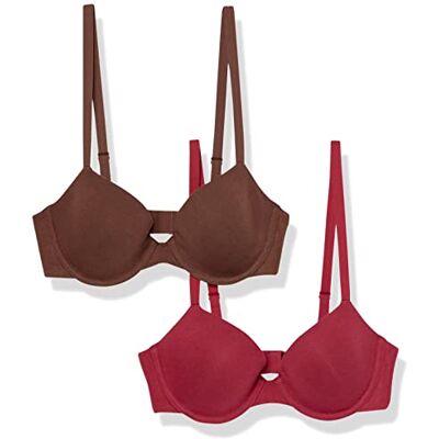 Amazon Essentials Damen Halbschalen-BH aus Baumwolle, 2er-Pack, Rot/Schokoladenbraun, 85B Amazon Essentials Damen Halbschalen-BH aus Baumwolle, 2er-Pack, Rot/Schokoladenbraun, 85B