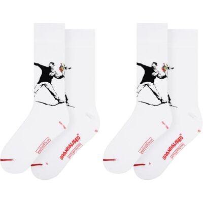 MuseARTa Unisex Banksy Graffiti Socken, Weiß, 40-46 EU MuseARTa Unisex Banksy Graffiti Socken, Weiß, 40-46 EU