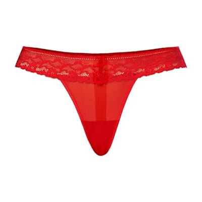 Teyli String Tanga Damen mit Zarter Spitze Verziert Strings & Tangas für Damen aus Transparentem Mesh aus Transparentem Mesh mit Angenehmer Passform Rot M Teyli String Tanga Damen mit Zarter Spitze Verziert Strings & Tangas für Damen aus Transparentem Mesh aus Transparentem Mesh mit Angenehmer Passform Rot M