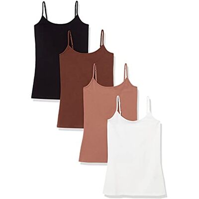 Amazon Essentials Damen Slim-fit Camisole 4er-Pack Schwarz/Braun/Hellbraun/Weiß, Small Amazon Essentials Damen Slim-fit Camisole 4er-Pack Schwarz/Braun/Hellbraun/Weiß, Small