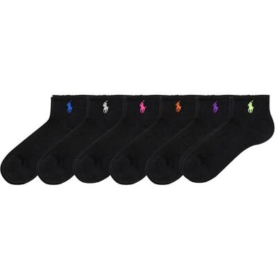 POLO RALPH LAUREN Damen-Performance-Baumwoll-Söckchen – 6er-Pack – atmungsaktives Mesh und sportliche Polsterung, Schwarz sortiert, 36.5-43 EU POLO RALPH LAUREN Damen-Performance-Baumwoll-Söckchen – 6er-Pack – atmungsaktives Mesh und sportliche Polsterung, Schwarz sortiert, 36.5-43 EU