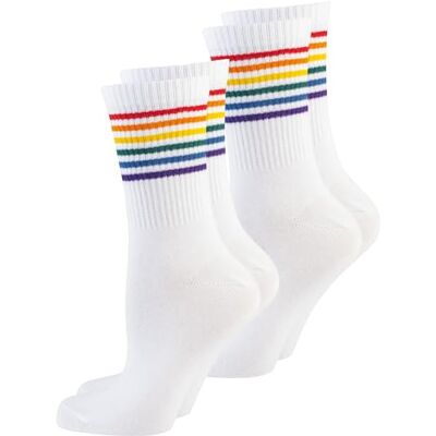 Nur Die 2er Good Vibes Socken Unisex Tennissocken 35-46 Retro mit Streifen Stamement aus Baumwolle atmungsaktiv weich hautsympathisch weiß bunt Damen Herren Nur Die 2er Good Vibes Socken Unisex Tennissocken 35-46 Retro mit Streifen Stamement aus Baumwolle atmungsaktiv weich hautsympathisch weiß bunt Damen Herren