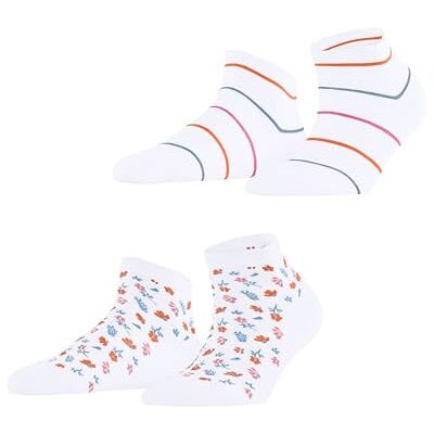 ESPRIT Damen Sneakersocken Flowers & Stripes 2-Pack W Sn Baumwolle kurz gemustert 2 Paar, Weiß White 2000, 35-38 ESPRIT Damen Sneakersocken Flowers & Stripes 2-Pack W Sn Baumwolle kurz gemustert 2 Paar, Weiß White 2000, 35-38