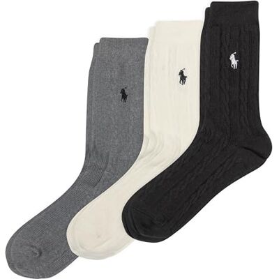 POLO RALPH LAUREN Damen Klassische Baumwollsocken mit Zopfmuster, 3 Paar, Weicher Baumwollkomfort Klassisches Baumwollkabel POLO RALPH LAUREN Damen Klassische Baumwollsocken mit Zopfmuster, 3 Paar, Weicher Baumwollkomfort Klassisches Baumwollkabel