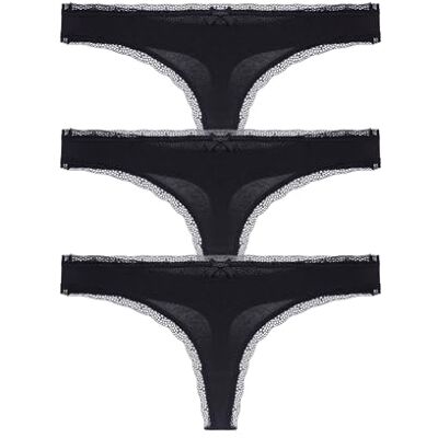Dorina Essential Cotton Thongs Multi-Pack (3er-Set) Mid-Rise, Kein VPL, Atmungsaktiver Stoff, Spitzenbesatz, Schwarz Dorina Essential Cotton Thongs Multi-Pack (3er-Set) Mid-Rise, Kein VPL, Atmungsaktiver Stoff, Spitzenbesatz, Schwarz