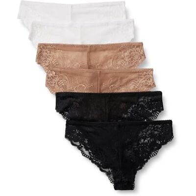 Amazon Essentials Damen Stretch-Höschen mit Galonspitze in den Ausführungen Bikini, Hipster, Tanga und High Waist, 6er Pack, Gewaschene Bronze/Schwarz/Weiß, 46 Amazon Essentials Damen Stretch-Höschen mit Galonspitze in den Ausführungen Bikini, Hipster, Tanga und High Waist, 6er Pack, Gewaschene Bronze/Schwarz/Weiß, 46