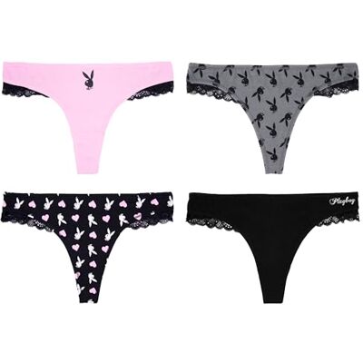 Playboy Damen Amazon Exclusive Juniors unterwäsche-und BH-Sets mit Häschen-Print in Den Größen XXS-XL Tangahöschen, 4er-Pack Tanga mit Spitze, XS Playboy Damen Amazon Exclusive Juniors unterwäsche-und BH-Sets mit Häschen-Print in Den Größen XXS-XL Tangahöschen, 4er-Pack Tanga mit Spitze, XS