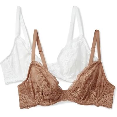 Amazon Essentials Damen BH mit Bügel Dekolleté aus Stretchspitze Nicht gepolstert, 2er-Pack, Gewaschene Bronze/Weiß, 75C Amazon Essentials Damen BH mit Bügel Dekolleté aus Stretchspitze Nicht gepolstert, 2er-Pack, Gewaschene Bronze/Weiß, 75C