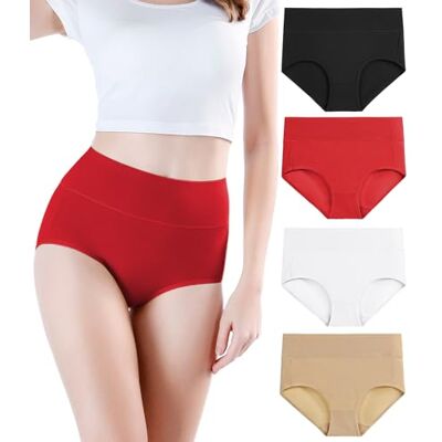 wirarpa Unterhosen Damen Baumwolle Frauen Unterwäsche Hohe Taille Slips Hoher Taillenslip 4er Pack Schwarz, Aprikose, Rot, Weiß X-Large wirarpa Unterhosen Damen Baumwolle Frauen Unterwäsche Hohe Taille Slips Hoher Taillenslip 4er Pack Schwarz, Aprikose, Rot, Weiß X-Large