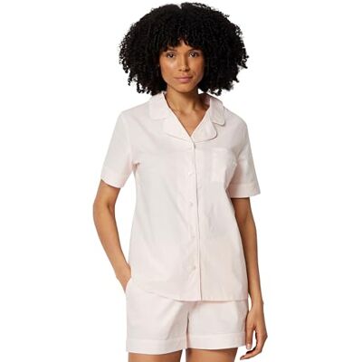 Amazon Essentials Damen Schlafanzug aus Baumwoll-Stretch-Popeline, Kurzärmelig mit Shorts, Blassrosa, M Amazon Essentials Damen Schlafanzug aus Baumwoll-Stretch-Popeline, Kurzärmelig mit Shorts, Blassrosa, M