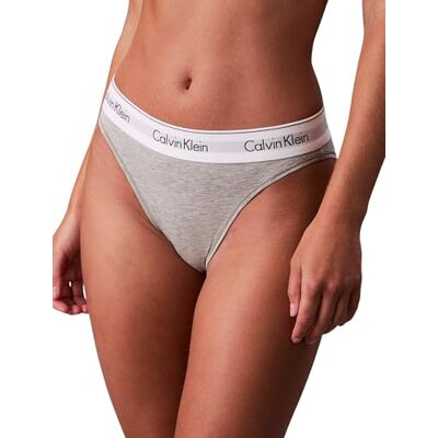 Calvin Damen Slip Bikini Form High Leg mit Logobund, Grau (Grey Heather), XL Calvin Damen Slip Bikini Form High Leg mit Logobund, Grau (Grey Heather), XL
