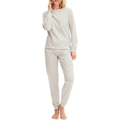 CALIDA Sweet Dreams Bündchen-Pyjama, Schlafanzug Damen, aus 100% Baumwolle, Hose mit stoffbezogenem Gummibund Charm Cream 52-54 CALIDA Sweet Dreams Bündchen-Pyjama, Schlafanzug Damen, aus 100% Baumwolle, Hose mit stoffbezogenem Gummibund Charm Cream 52-54