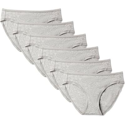 Amazon Essentials Damen Bikini-Unterhosen aus Baumwolle (in Übergröße erhältlich), 6er Pack, Medium Grey Heather, 42 Amazon Essentials Damen Bikini-Unterhosen aus Baumwolle (in Übergröße erhältlich), 6er Pack, Medium Grey Heather, 42