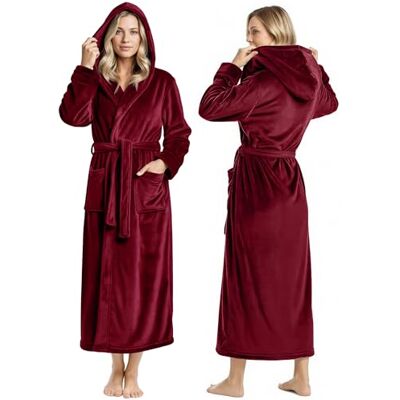 NY Threads Women Fleece Hooded Bathrobe Plush Long Robe (Medium, Burgundy) NY Threads Women Fleece Hooded Bathrobe Plush Long Robe (Medium, Burgundy)