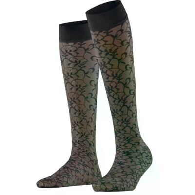 FALKE Damen Kniestrümpfe Soft Spell 15 DEN W Kh transparent gemustert 1 Paar, Schwarz Black 3009, 39-42 FALKE Damen Kniestrümpfe Soft Spell 15 DEN W Kh transparent gemustert 1 Paar, Schwarz Black 3009, 39-42