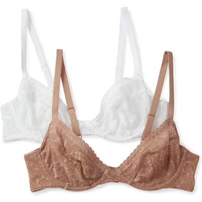 Amazon Essentials Damen BH mit Bügel Dekolleté aus Stretchspitze Nicht gepolstert, Gewaschene Bronze/Weiß, 85E Amazon Essentials Damen BH mit Bügel Dekolleté aus Stretchspitze Nicht gepolstert, Gewaschene Bronze/Weiß, 85E