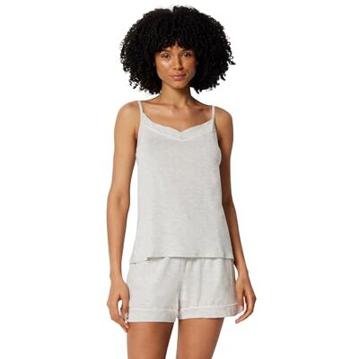 Amazon Essentials Damen Sommer-Pyjama-Set aus Modal-Mischgewebe, Spaghettitop mit Shorts, Hellgrau Meliert, M Amazon Essentials Damen Sommer-Pyjama-Set aus Modal-Mischgewebe, Spaghettitop mit Shorts, Hellgrau Meliert, M