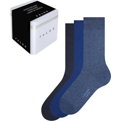 FALKE Herren Socken Happy Box Uni Multipack M So Baumwolle einfarbig 3 Paar, Mehrfarbig Blue Mix 0040, 43-46 FALKE Herren Socken Happy Box Uni Multipack M So Baumwolle einfarbig 3 Paar, Mehrfarbig Blue Mix 0040, 43-46