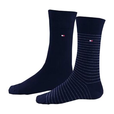 Tommy Hilfiger Herrensocken Doppelpack Uni/Ringel blau Größe 43-46 Tommy Hilfiger Herrensocken Doppelpack Uni/Ringel blau Größe 43-46