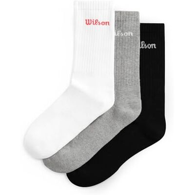 WILSON Crew Logo Socken, 3er Pack, Nahtlose Zehenpartie, Fußgewölbe-Unterstützung, Hervorragende Polsterung, Atmungsaktives Strickmaterial, Geruchshemmend, Mehrfarbig, Größe S WILSON Crew Logo Socken, 3er Pack, Nahtlose Zehenpartie, Fußgewölbe-Unterstützung, Hervorragende Polsterung, Atmungsaktives Strickmaterial, Geruchshemmend, Mehrfarbig, Größe S