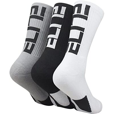 Podinor Elite Basketballsocken, gepolsterte sportliche Sportsocken für Männer, Jungen, Frauen, Mädchen, 3 Paar (schwarz + weiß + grau), Einheitsgröße Podinor Elite Basketballsocken, gepolsterte sportliche Sportsocken für Männer, Jungen, Frauen, Mädchen, 3 Paar (schwarz + weiß + grau), Einheitsgröße