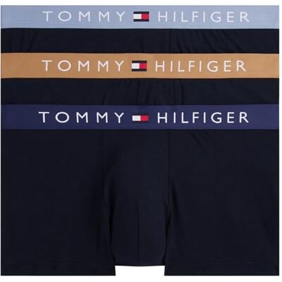 Tommy Hilfiger Herren 3er Pack Boxershorts Trunks mit Logobund, Mehrfarbig (PRP NVY/Hckory/BRK Blu), XXL Tommy Hilfiger Herren 3er Pack Boxershorts Trunks mit Logobund, Mehrfarbig (PRP NVY/Hckory/BRK Blu), XXL