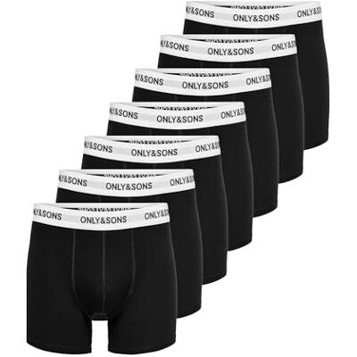 Only & Sons Herren Onsfitz Solid Black Trunk 7-Pack Noos, Black/Detail:White Waist Black Logo, M Only & Sons Herren Onsfitz Solid Black Trunk 7-Pack Noos, Black/Detail:White Waist Black Logo, M