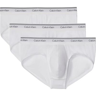 Calvin Herren 3er Pack Unterhosen Hip Briefs Balance mit Logobund, Weiß (White), L Calvin Herren 3er Pack Unterhosen Hip Briefs Balance mit Logobund, Weiß (White), L