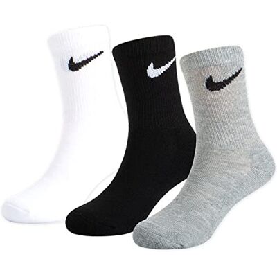 NIKE Kinder Basic Pack Crew 3Pk Socken, White/Dk Grey Heather, 5/7 Jahre NIKE Kinder Basic Pack Crew 3Pk Socken, White/Dk Grey Heather, 5/7 Jahre