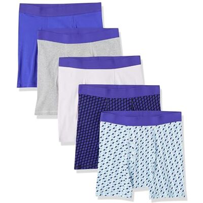 Amazon Essentials Herren Atmungsaktive Boxershorts aus Baumwolle, ohne Etikett, 5er-Pack, Grau Meliert/Himmelblau Muster Mix/Königsblau/Schwarz Rugby Aufdruck/Weiß, L Amazon Essentials Herren Atmungsaktive Boxershorts aus Baumwolle, ohne Etikett, 5er-Pack, Grau Meliert/Himmelblau Muster Mix/Königsblau/Schwarz Rugby Aufdruck/Weiß, L