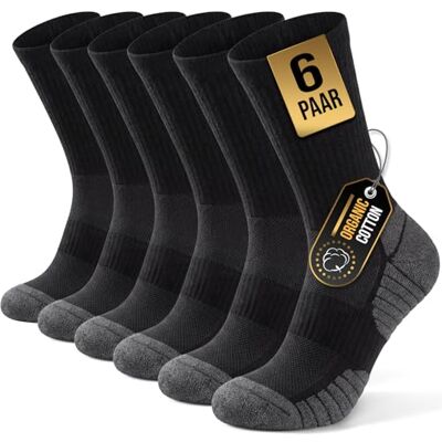 PULIOU Socken Herren Damen 35-50, Professionell Wandersocken mit Verstärkter Ferse, Zehe & Nahtloser Konstruktion, Atmungsaktive Trekkingsocken für Wandern, Laufsport, Arbeit & Alltag, 6 Paar, Schwarz, L PULIOU Socken Herren Damen 35-50, Professionell Wandersocken mit Verstärkter Ferse, Zehe & Nahtloser Konstruktion, Atmungsaktive Trekkingsocken für Wandern, Laufsport, Arbeit & Alltag, 6 Paar, Schwarz, L